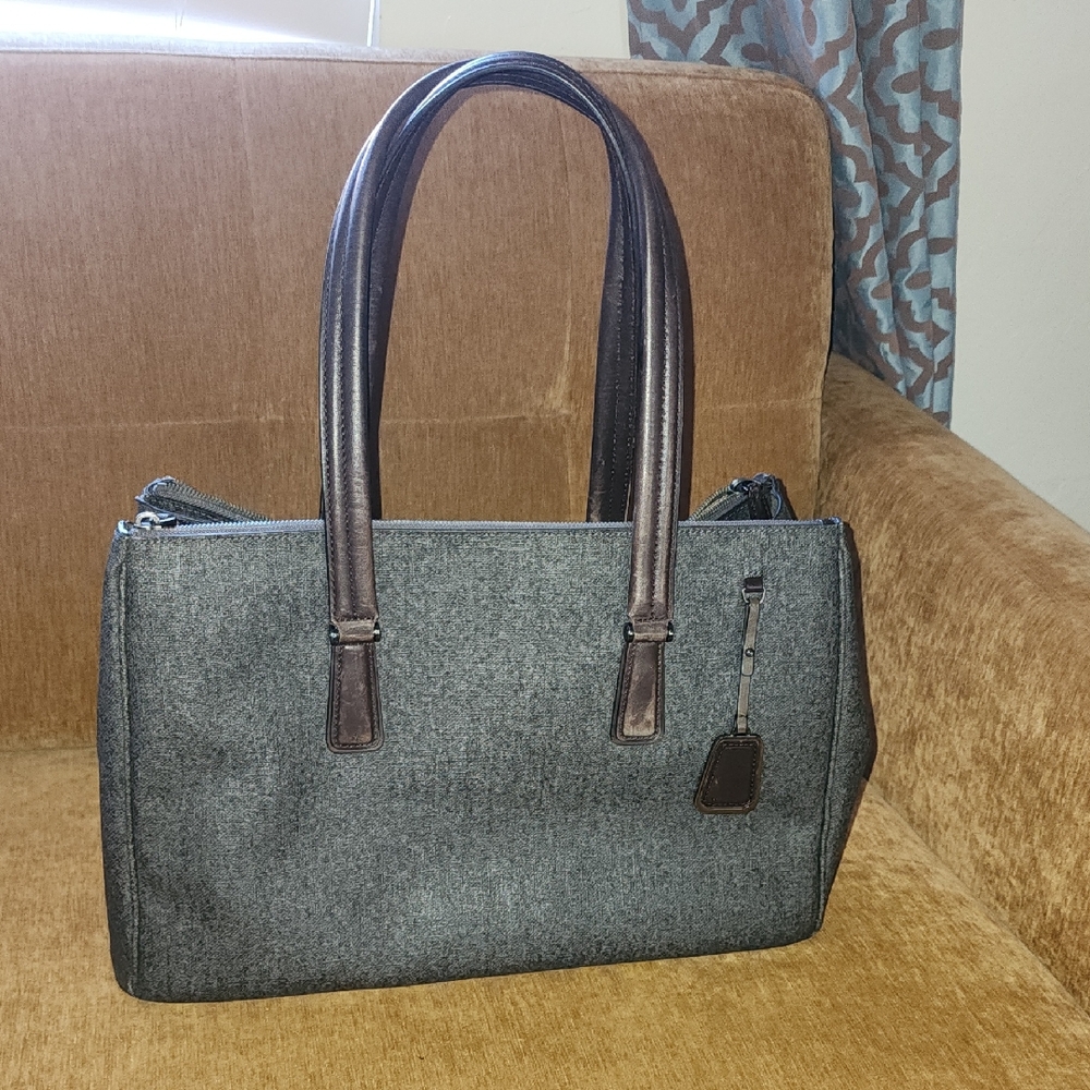 Tumi Sinclair Ana Large Double Zip Business Tote Bag Gray Canvas 79341EG